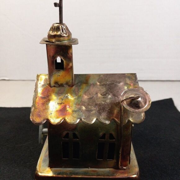 Copper Metal Church Music Box Plays Amazing Grace Cross Spins Countrycore - Picture 3 of 7